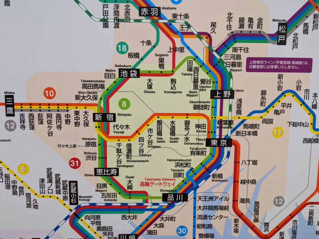 Map of JR Yamanote Line (in light green)